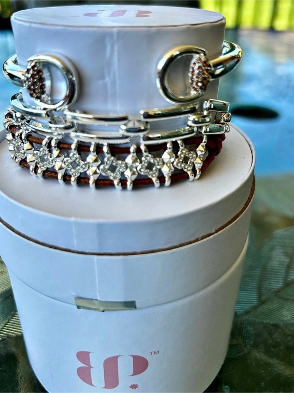 Bomb Party Stack Bracelet in Silver & Brown